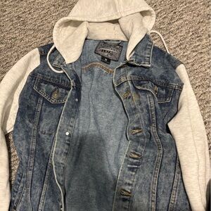Denim Jacket with Gray Hoodie